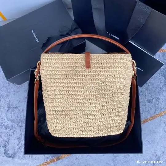 Tony Luxuries YSL Le raffia bag-20*25*16CM 37 leather-trimmed bucket 0526